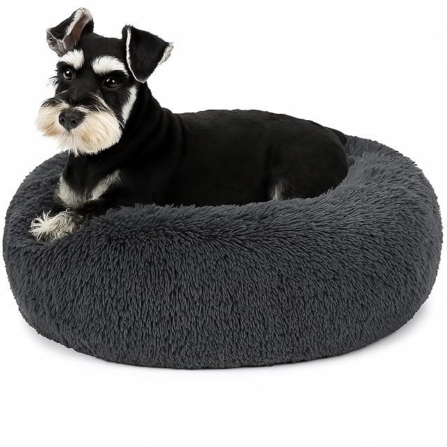 SEOUGEE Cama calmante para perros, cama redonda de felpa mullida para gatos, acogedora, suave, lavable