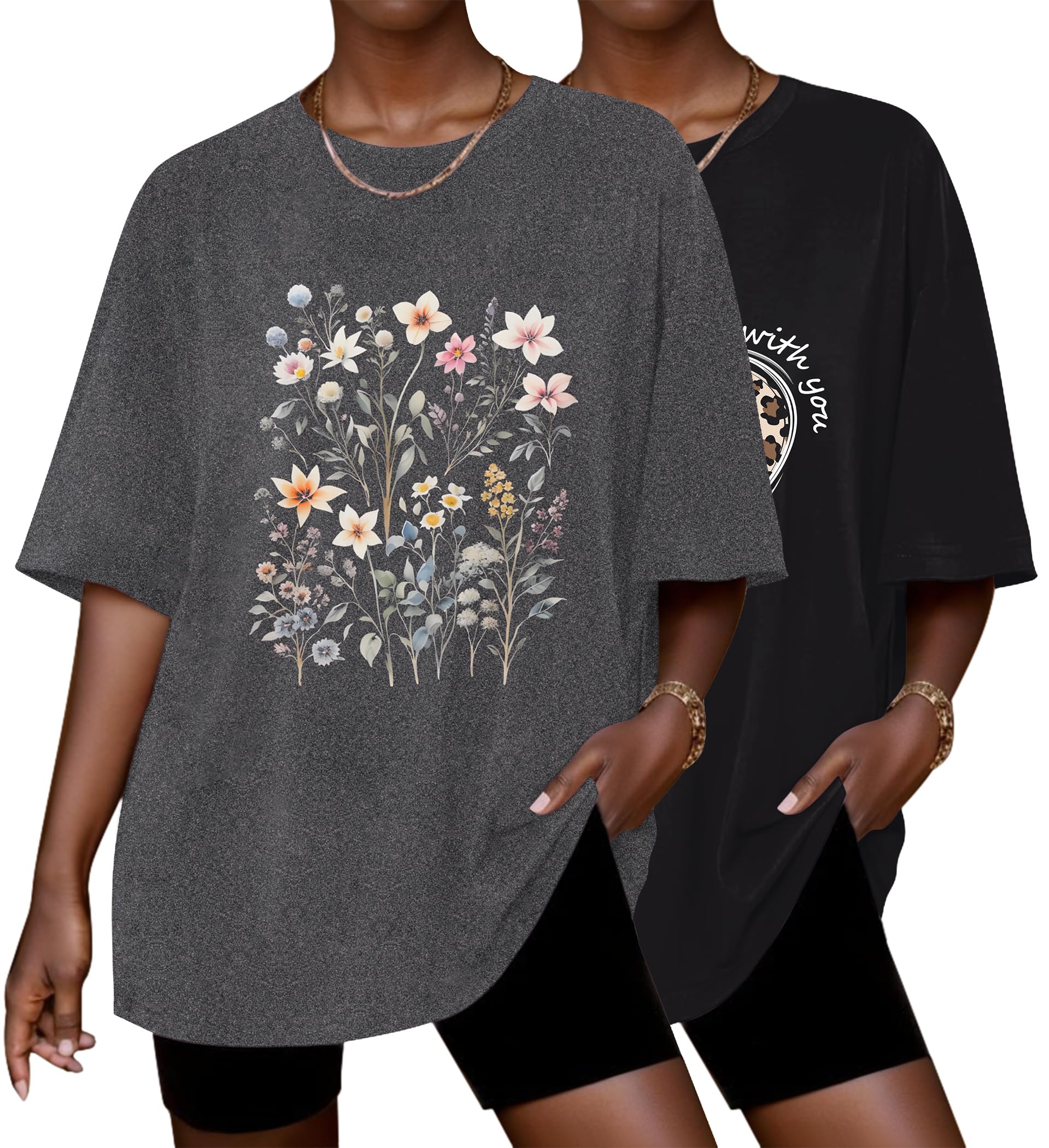 Ekouaer 2 Pack Womens Tops Short Sleeve Oversized T Shirts Casual Clothes