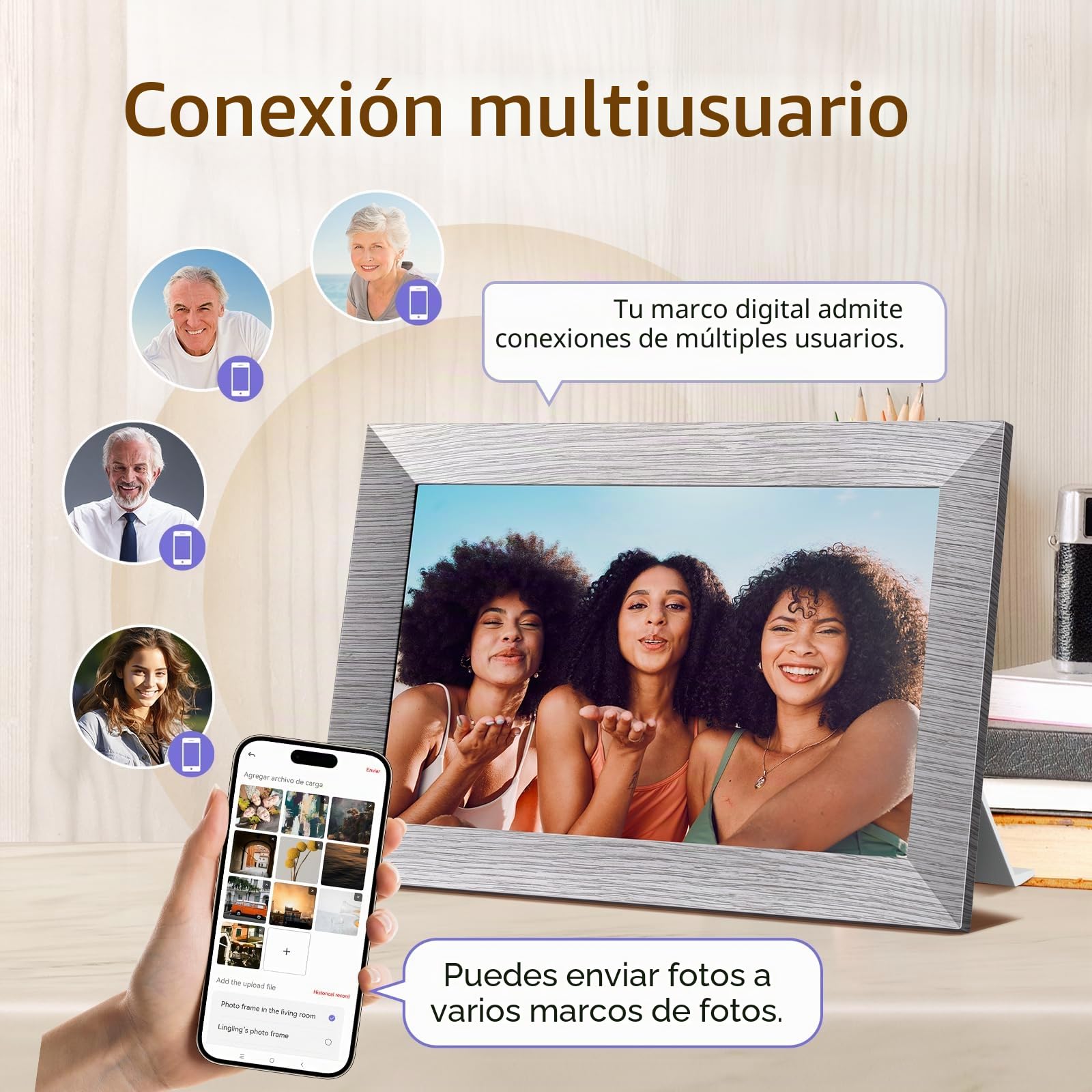 Marco Fotos Digital WiFi de 10.1 Pulgadas, Marco Digital de Fotos Visualización Táctil IPS HD, 32 GB RAM, Función de Rotación Automática, Fácil Configuración para Compartir Fotos/Vídeos via App