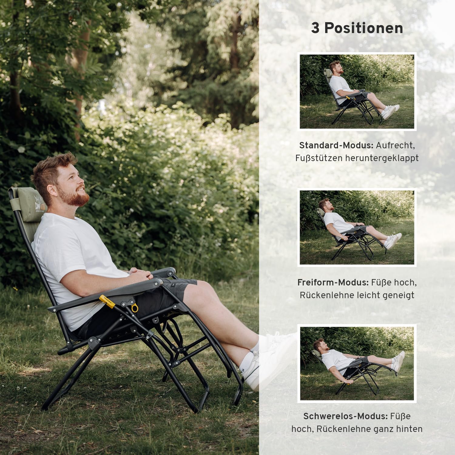 CAMPWERK Relax Campingstuhl, Outdoor Campingliege, Relax-Liege, Sonnenliege, Verstellbare Bein- und Rückenlehne, Mit Getränkehalter, Belastbarkeit bis 150kg, Klappbar, Grün