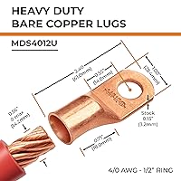Vista 240 de SELTERM - 2 terminales de anillo resistentes para cable de batería, calibre 4 AWG, pernos de 3/8 pulgadas, terminales de calibre 4, ojales de cobre