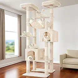 Hey-brother Torre de árvore alta para gatos, postes resistentes para arranhar com plataformas grandes, condomínios aconchegantes, rede grande, bolas de brinquedo, móveis de vários níveis para gatos