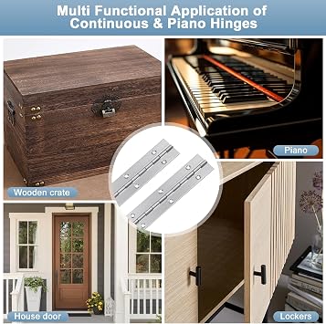 2Pcs Piano Hinge, 12 Inch Stainless Steel Hinges with Holes and 24 Pieces Stainless Steel Screws, Piano Heavy Duty Hinges, Suitable for Cabinets, DIY Storage Boxes, and Marine Scenarios