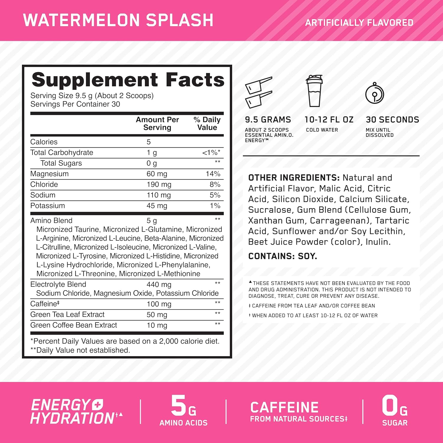 Optimum Nutrition Performance Nutrition Bundle: Amino Energy Plus Hydration Watermelon Smash (30 Serv), Creatine Monohydrate Blueberry Lemonade (60 Serv), & Gold Standard Whey Fruity Cereal (29 Serv)