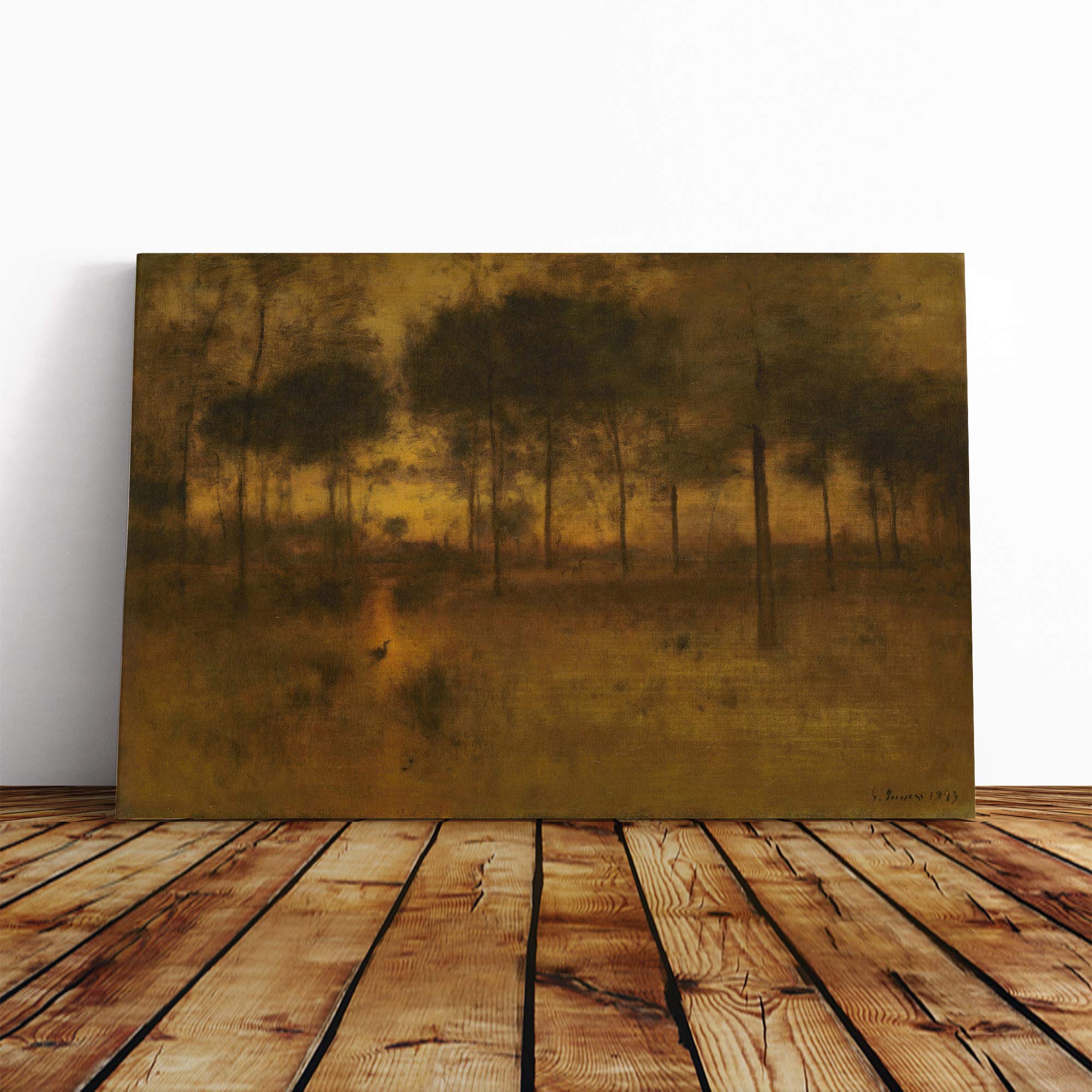 George Innes Heron Canvas Print | Gallery Wrapped 30mm Frame Wall Art | 20x14 inches | Ready to Hang | Contemporary Picture | Living Room Bedroom Lounge Office