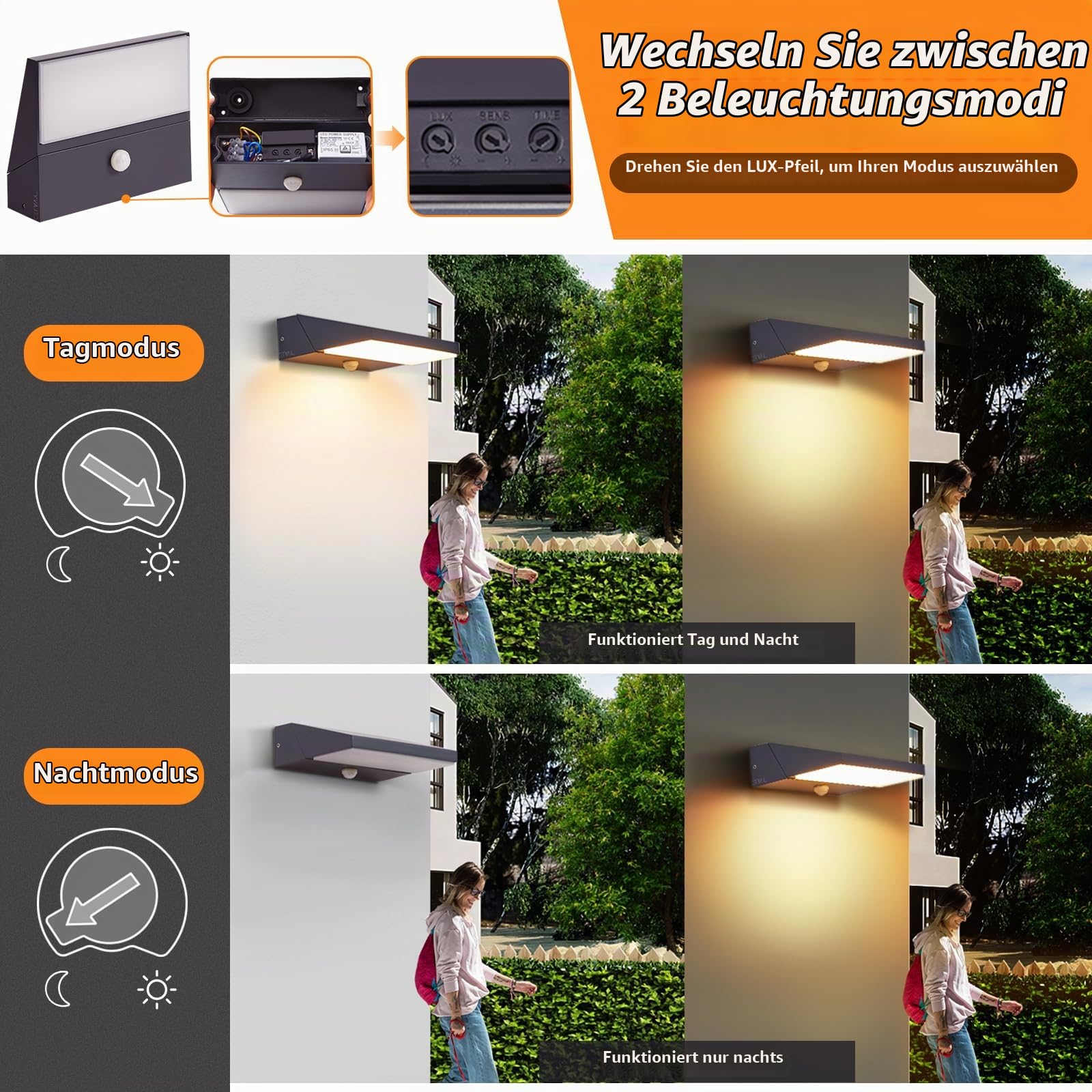 Außenleuchte Außenlampe mit Bewegungsmelder Anthrazit, LED Ausenbeleutung Hauswand Aussenlampe Wand Aussenleuchte IP65 Lampe Wandleuchte Wandlampe aussen außen, Außenbeleuchtung Terrasse