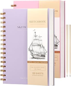 Yoment 2 Pack 5.5" x 8.5" Sketchbook for Drawing Small Spiral Bound Sketch Pad for Kids Hardcover Sketch Book68lb/100gsm Artist Drawing Blank Notebook for Painting with Pencil, Pink&Purple