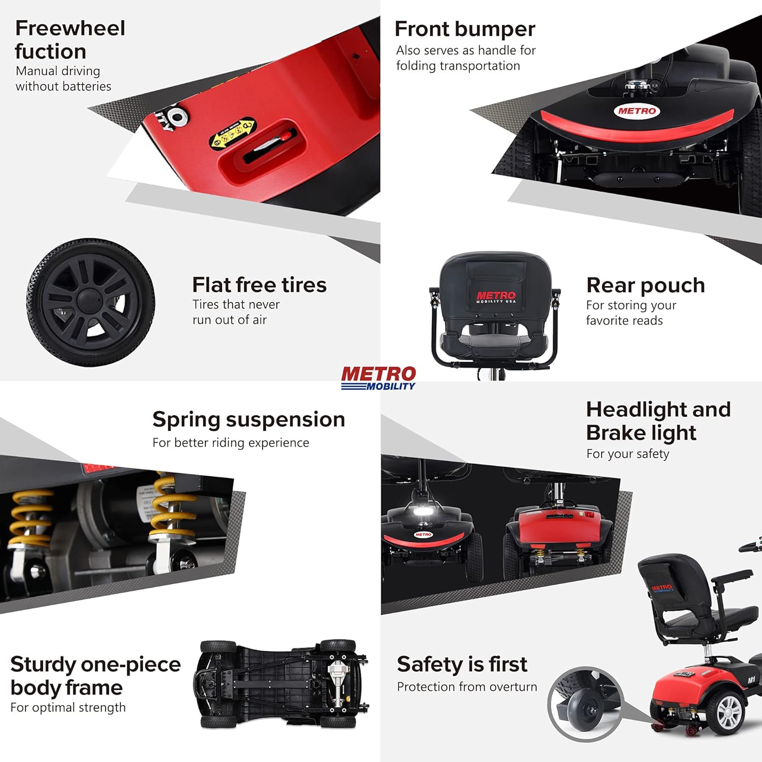 4 Wheel Mobility Scooters for Seniors with Head Light, (FBA) Quick Delivery, Electric Powered Folding Mobility Scooters for Adults for Gravida, Foldable in Boot Trunk for Traveling with Parents(Red) : Health & Household
