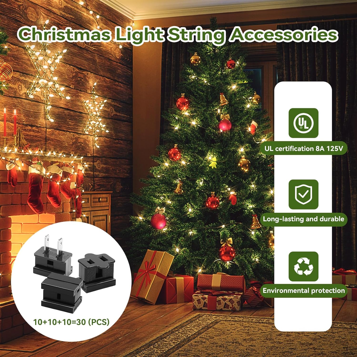 SPT-1 Vampire Plug Black Combo Kit Sliding Plugs for SPT-1 Cables for Indoor and Outdoor Christmas Holiday Party Decoration Lighting Inline Adapter, Male Female Wire Connector 30PCS