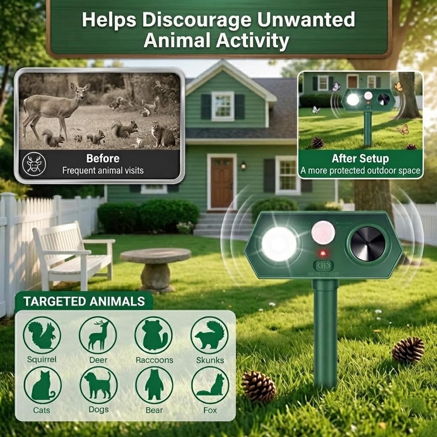 Sonic Fortress Pro Deer Repellent, 4Pack Solar Animal Repeller Outdoor