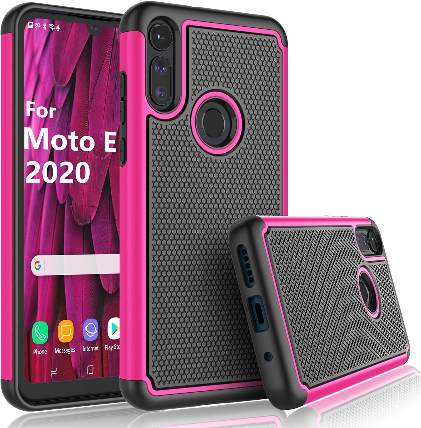 Tekcoo Case for Moto E 2020 / Motorola Moto E 2020, [Tmajor] Shock Absorbing [Rose] Rubber Silicone & Plastic Scratch Resistant Bumper Grip Cute Sturdy Hard Phone Cases Cover