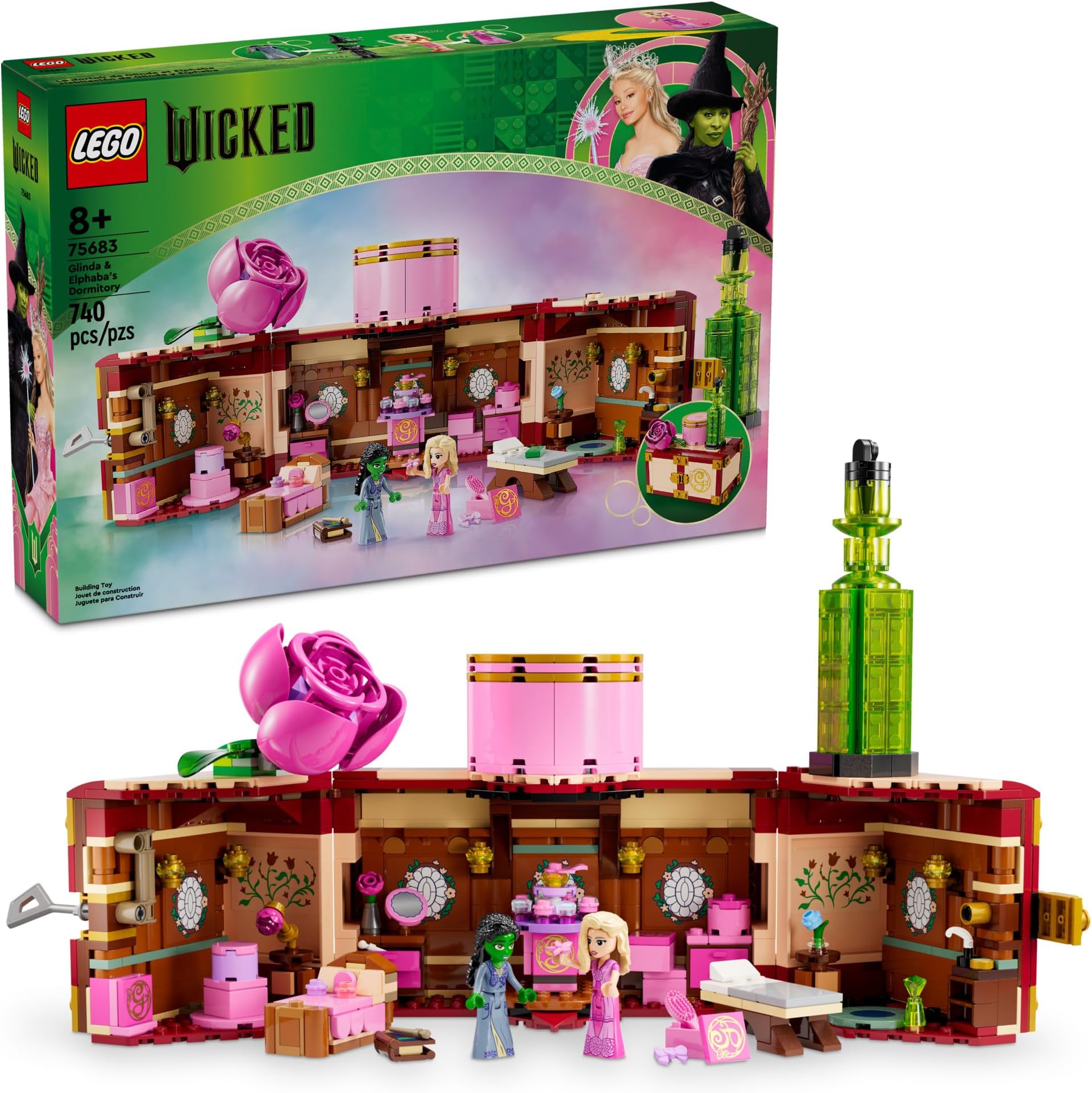 Wicked Glinda & Elphaba's Dormitory Building Toys - Wicked Toys for Girls & Boys, Age 8+ - Birthday Gift Idea - Buildable Doll House for Kids - 75683