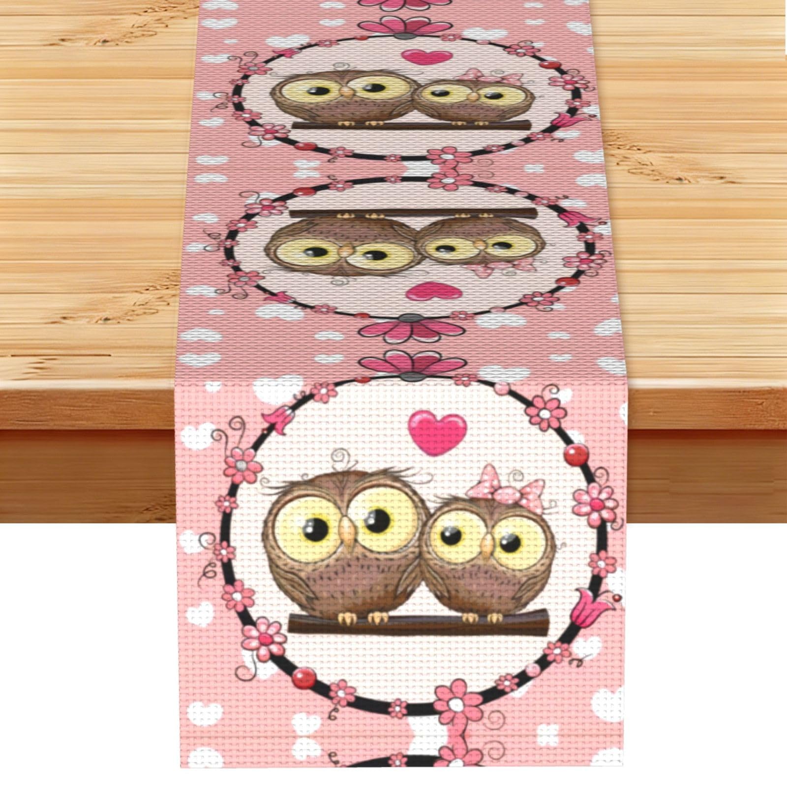 Cute Owls Linen Feel Table Runner Wedding Party Home Decoration