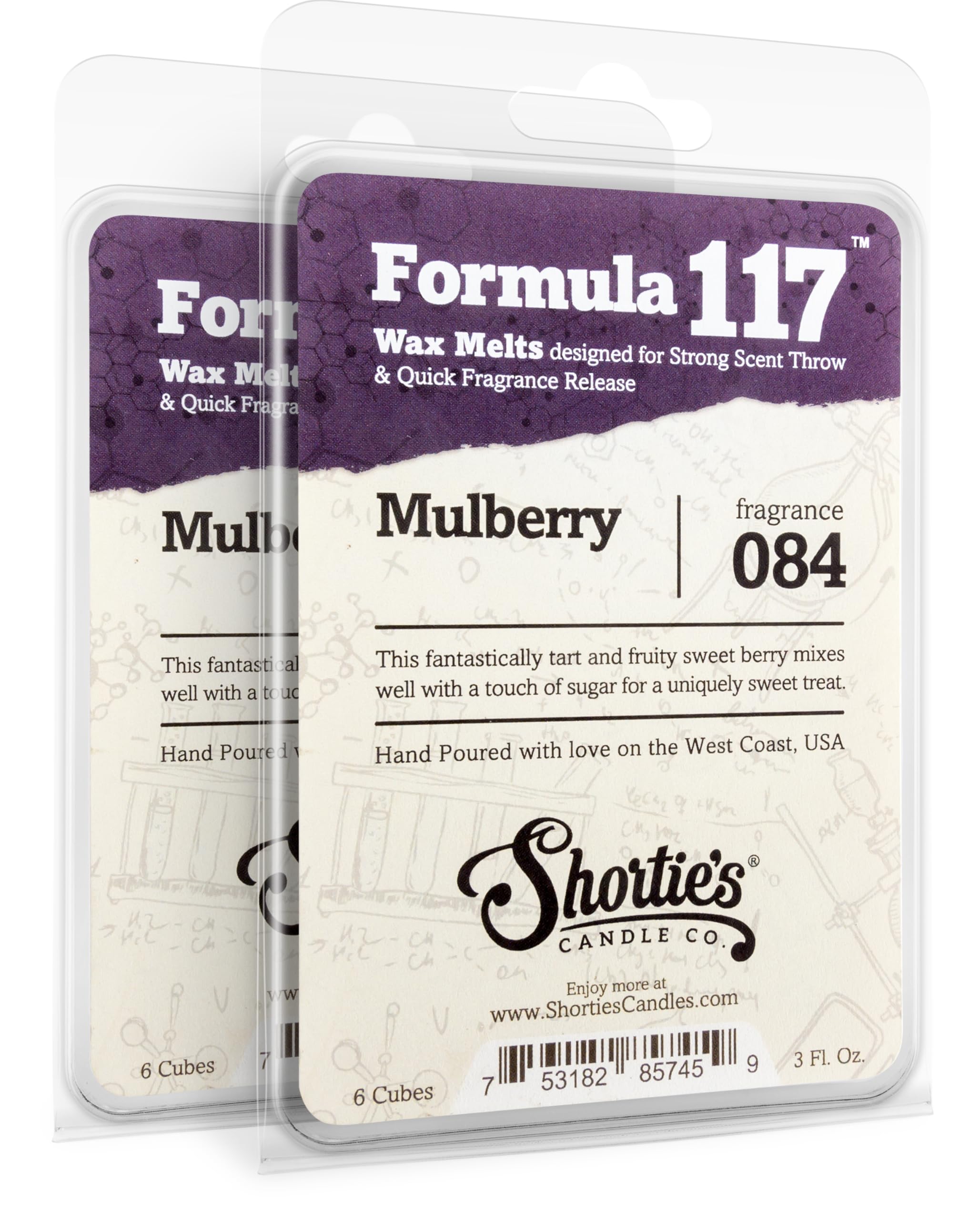 Shortie's Candle Company Mulberry Wax Melts Multi Pack - Formula 117-2 Highly Scented 3 Oz. Bars (6 Oz. Total) - Made with Natural Oils - Christmas & Holiday Air Freshener Cubes Collection