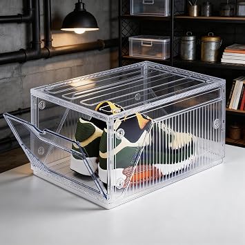 BROVIEW XX-Large Shoe Sneaker Storage Boxes for Size 14, 1 Pack Shoe Boxes | Stackable & Thicken Clear Plastic Shoe Organizers for Entryway Closet, Shoe Container Display Case w/ Magnetic Door