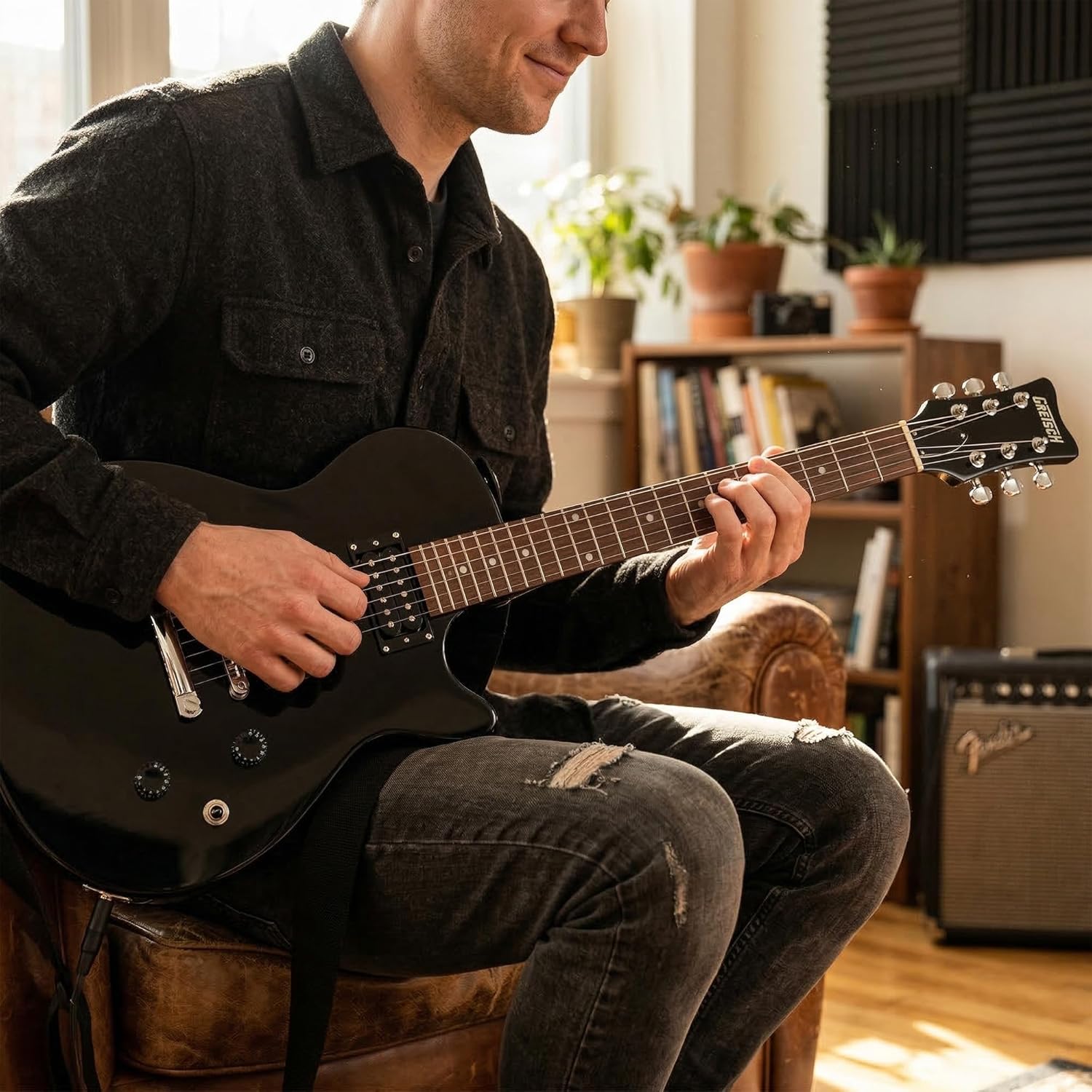Gretsch Ignite Jet Club Electric Guitar - Jet Black Bundle with Frontman 10G Amplifier, Gig Bag, Tuner, Strap, Instrument Cable, Picks, and Austin Bazaar Instructional DVD