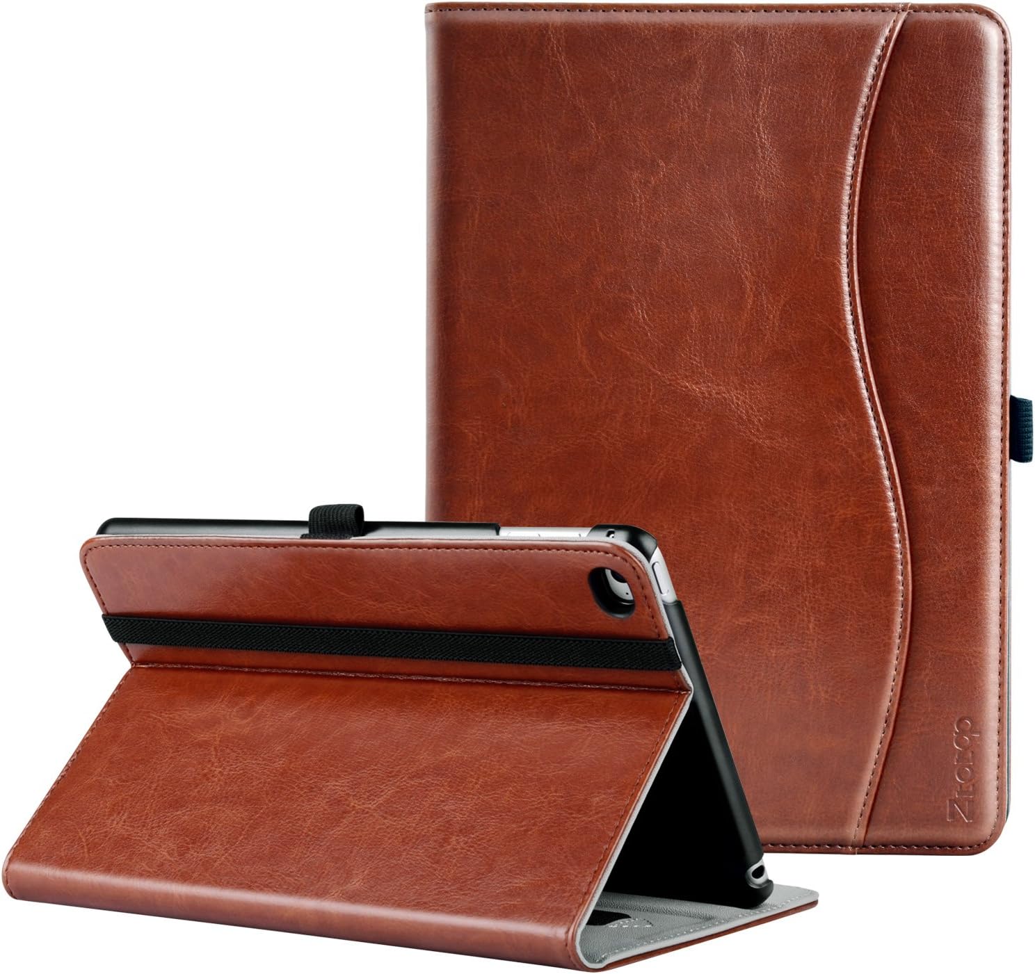 Ztotop iPad Mini 4 Case, Leather Folio Stand Protective Case Smart Cover with Multi-Angle Viewing, Paperwork Card Pocket, Functional Elastic Strap for iPad Mini 4 - Brown
