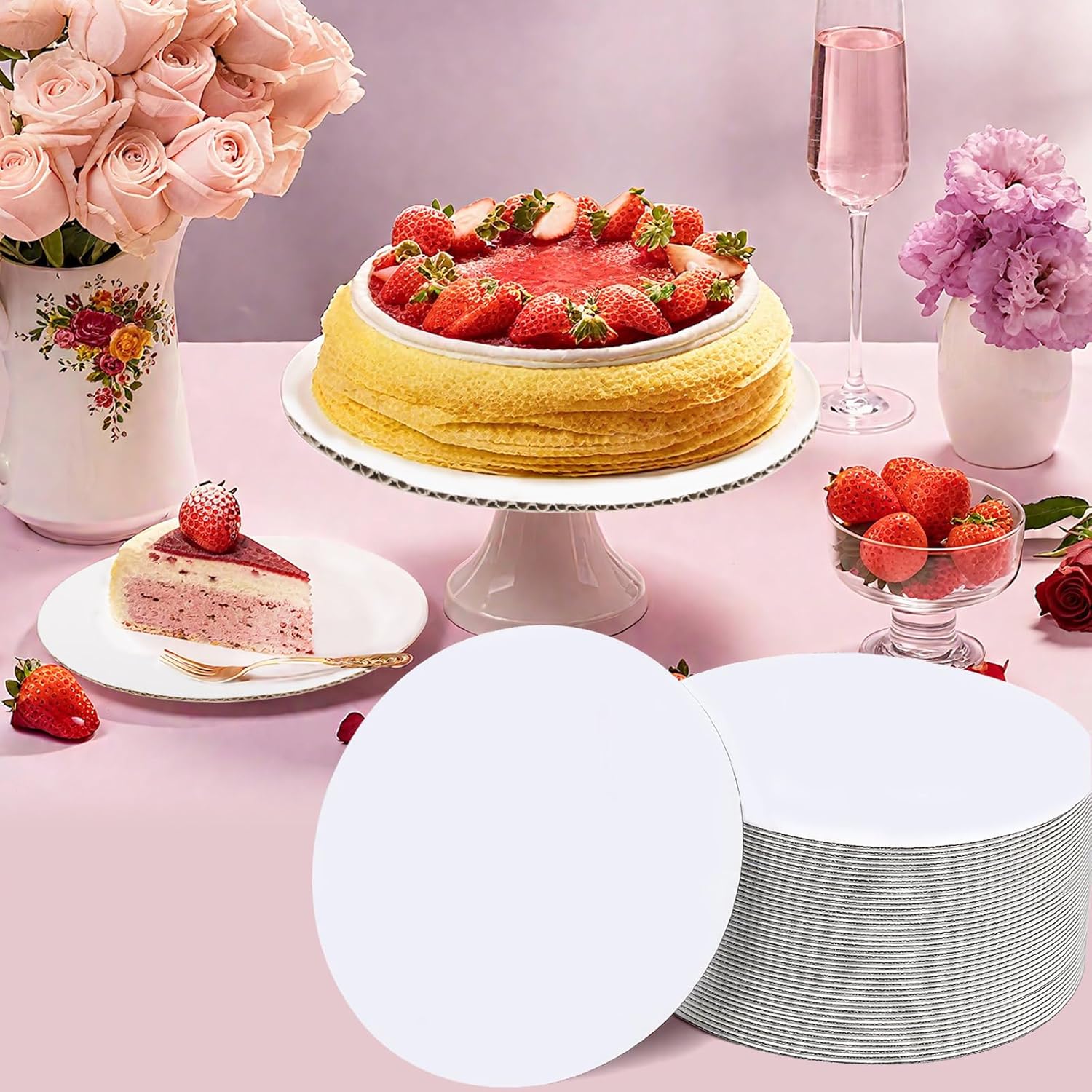 50-Pack Cake Boards 14 inch Round, Cardboard Cake Board Rounds, White Disposable Cake Plates, Cake Circles Rounds Base Food-Grade Disposable Cake Plate Stand for Cake DIY, Dessert Display(14 Inch)