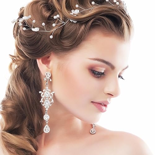 Miniatura 5 de 2 piezas de enredaderas para el cabello de novia, 20 pulgadas, diadema de perlas extra larga, accesorios para el cabello para novia, dama de honor,