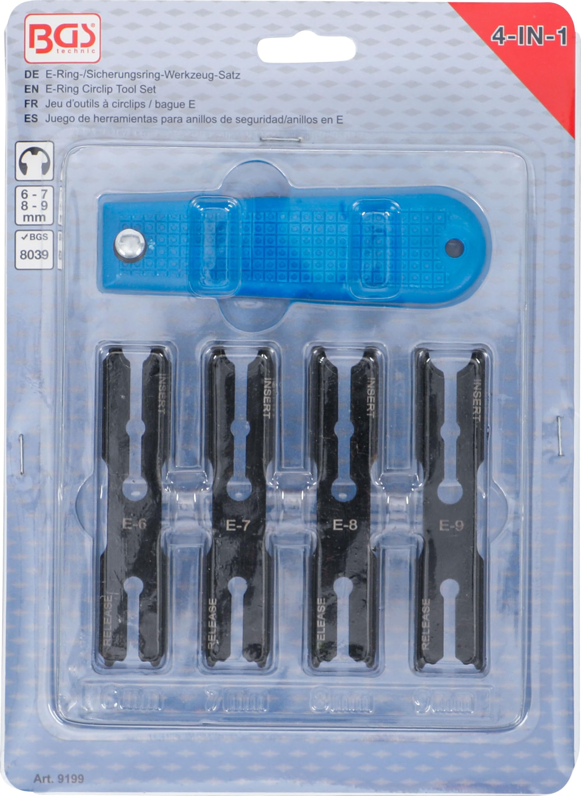 BGS 9199 | Set di utensili per anelli tipo E/di sicurezza | "4-IN-1"
