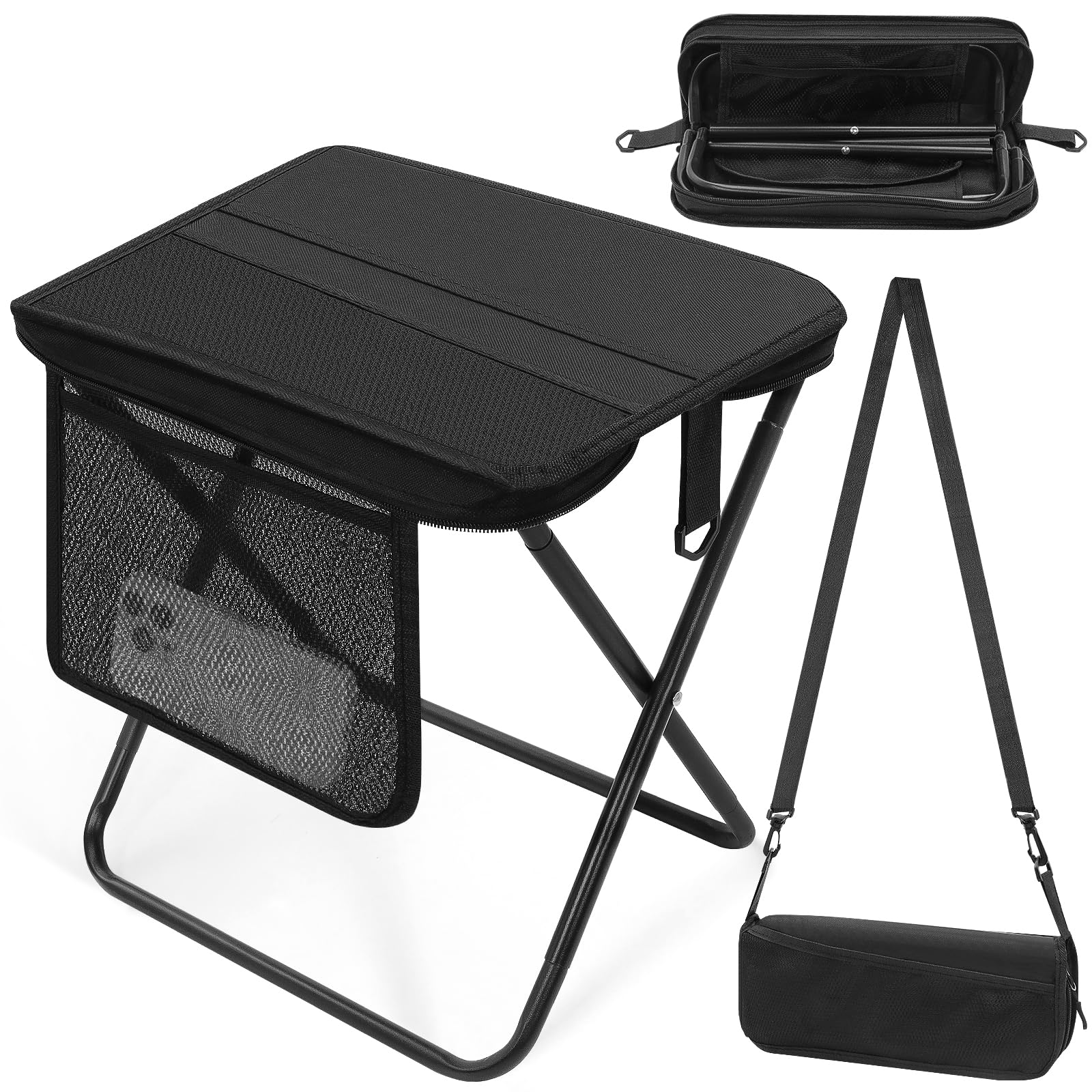 Photo 1 of ***-ITEM IS DAMAGED*** Portable Folding Camp Stool with Side Pocket, Taller Foldable Camping Stool for Adults, Metal Backpacking Stool Lightweight Mini Folding Chair, Compact Camping Seat Travel Fishing Hiking Mobile Chair