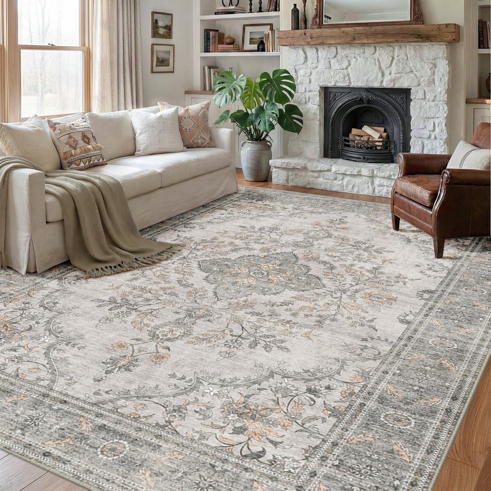 DEFYNEE Rugs Living Room 180 x 270 cm, Washable Rug for Bedroom, GreyBeige โ image 1