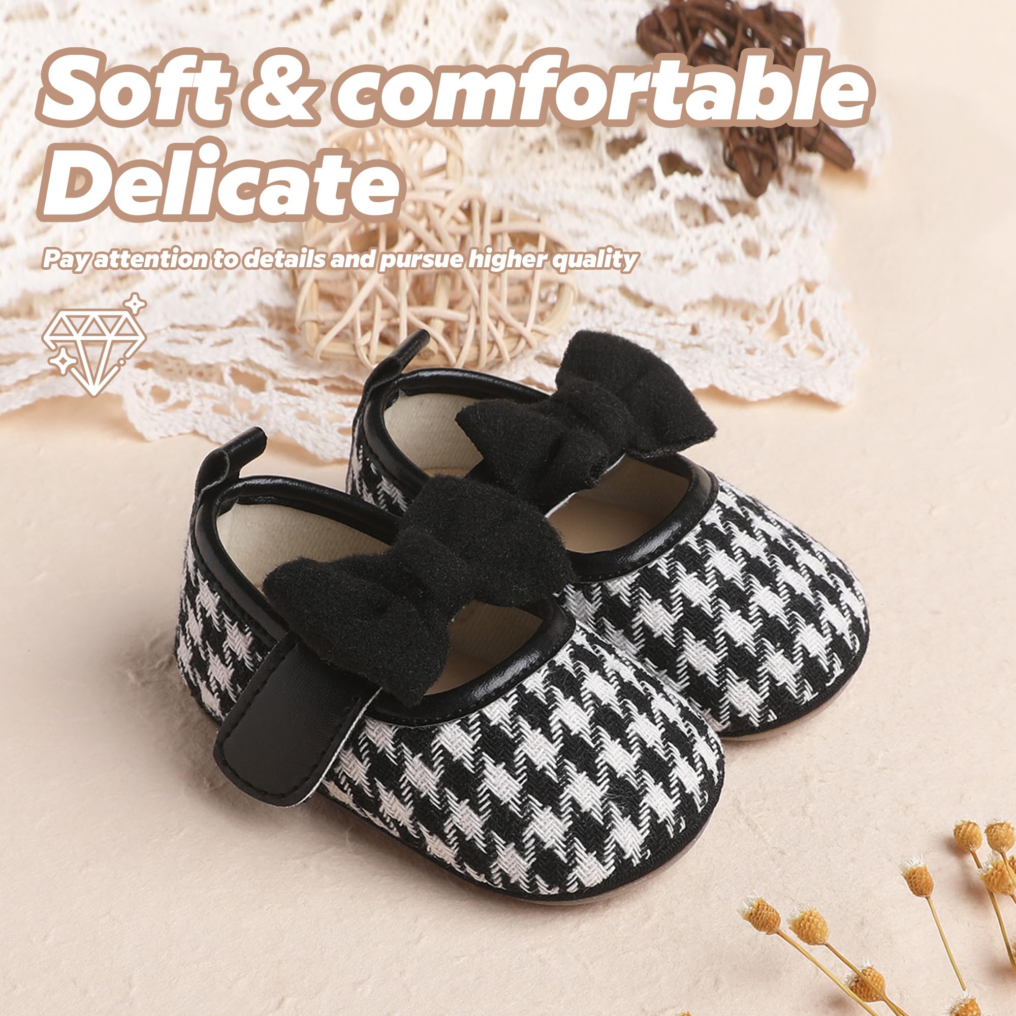 Infant Baby Girls Soft Sole Bowknot Princess Wedding Dress Mary Jane Flats Prewalker Newborn Light Baby Sneaker Shoes (black/white, Infant, 6 Months, Age Range, US Footwear Size System, 12 Months, Medium)