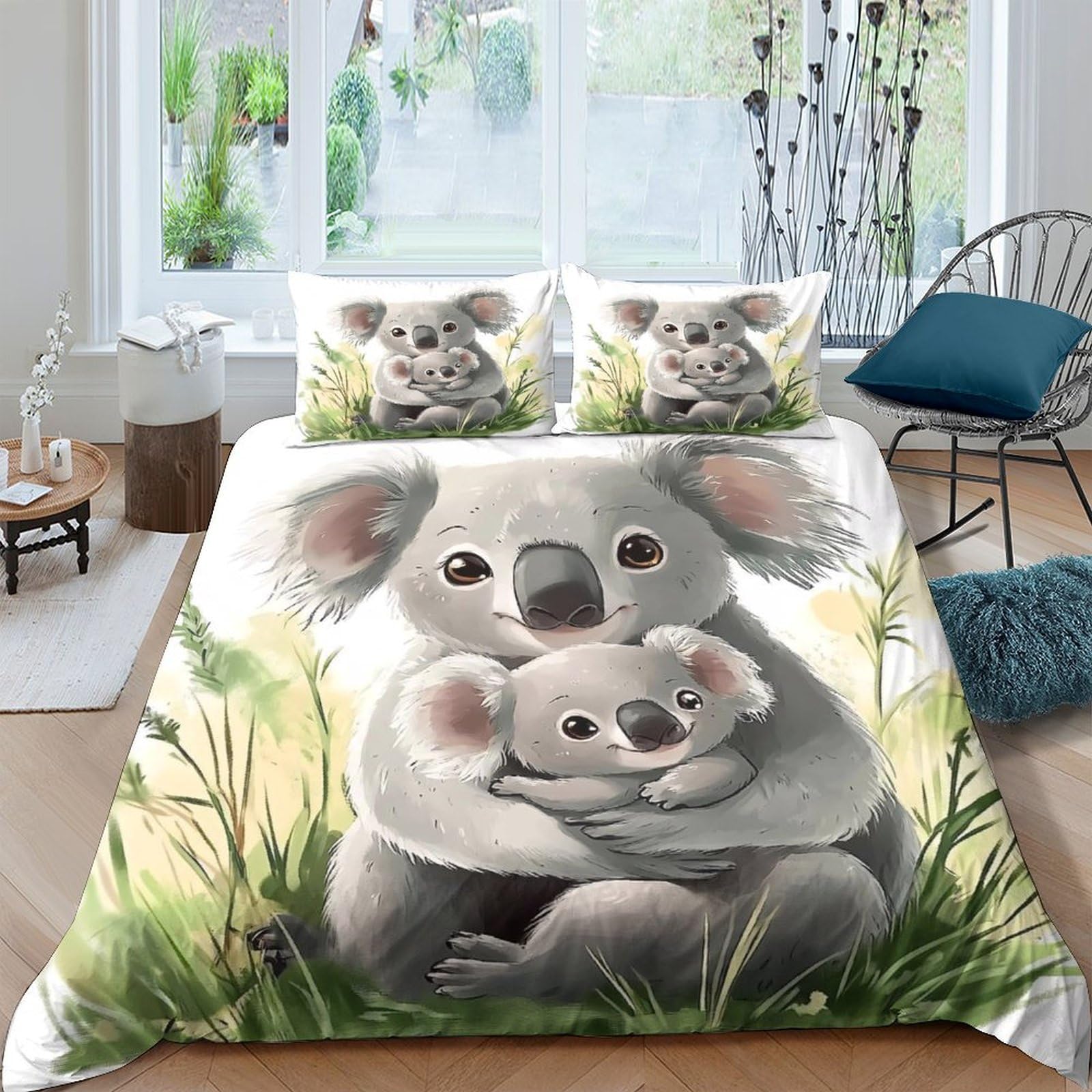 Ctjqhvkz Style-2 3D Printed Koala Family Fitted Sheet Microfiber Soft Anti-Slip Animal Pattern Bed Cover For Bedroom Guest Room Single（135X200cm）