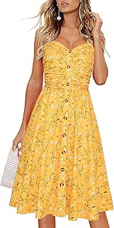 Drimmaks Women's Summer Casual Dress Florals Buttons Down Ruched Sweetheart Neck Sleeveless Midi Sundress Price In India
