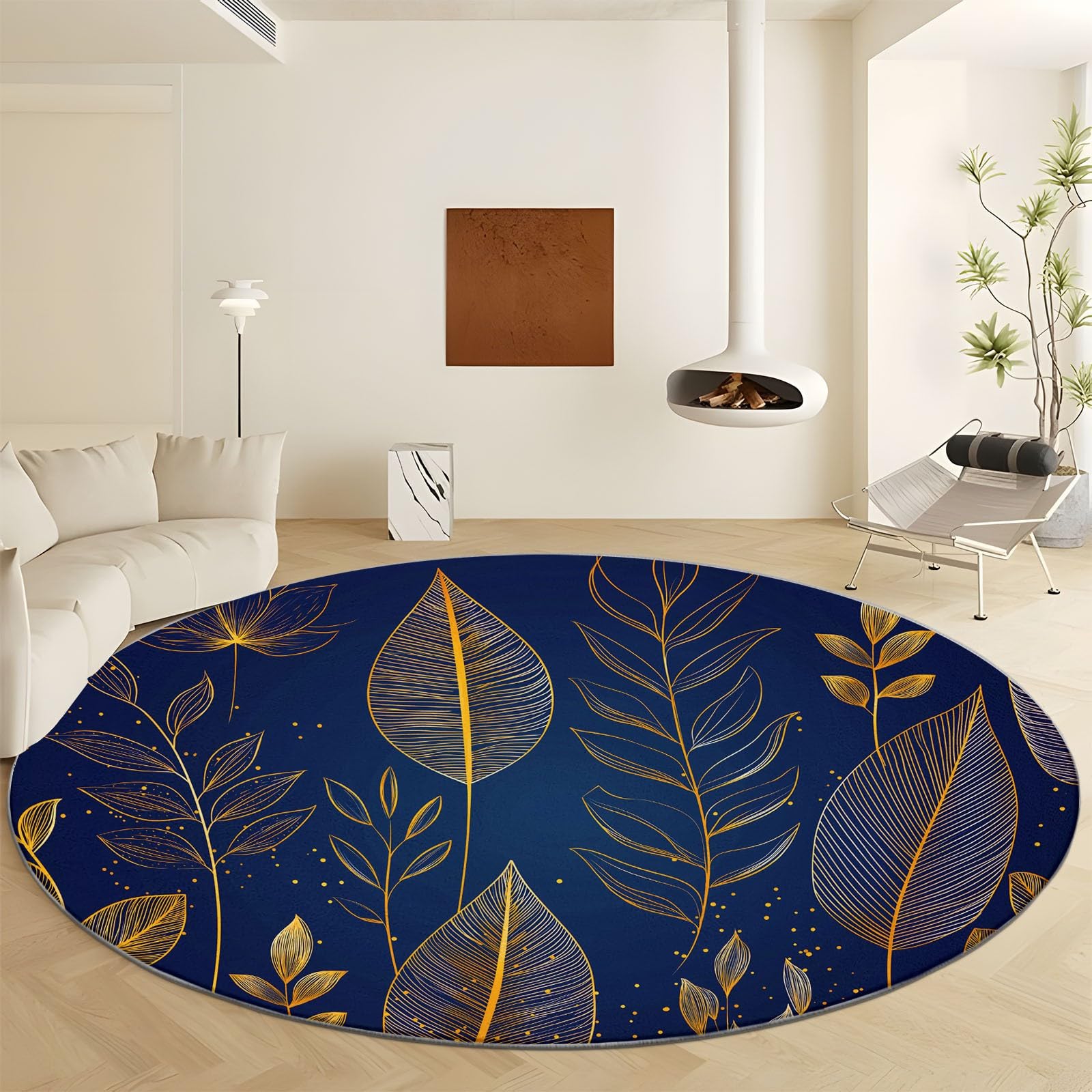 Tapis bleu marine et or pour chambre et salon chic avec dossier antidérapant