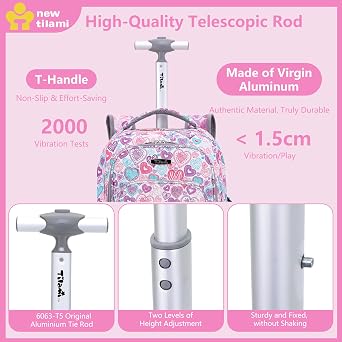 NEW TILAMI Rolling Backpack for Kids 18 Inch Wheeled Laptop Backpack Kids School Travel