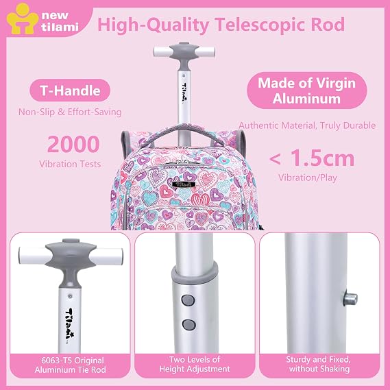 NEW TILAMI Rolling Backpack for Kids 18 Inch Wheeled Laptop Backpack Kids School Travel