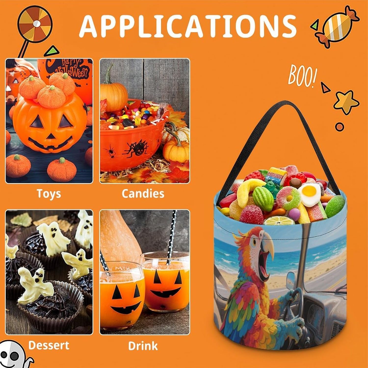 Parrot Drives Halloween Candy Bag Trick Or Treat Bucket image 3