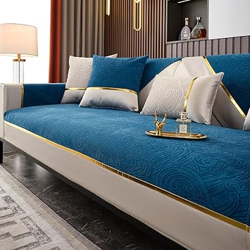 Sofa Cover Single Large 1 2 3 4 Seater Chenille Couch Covers For Leather/Wooden/Fabric Sofa Corner L/U Shaped Non-Slip Sofa Slipcovers Balcony Blanket For Cat Anti-ScratchPillowcase45X45cm,Blue 2