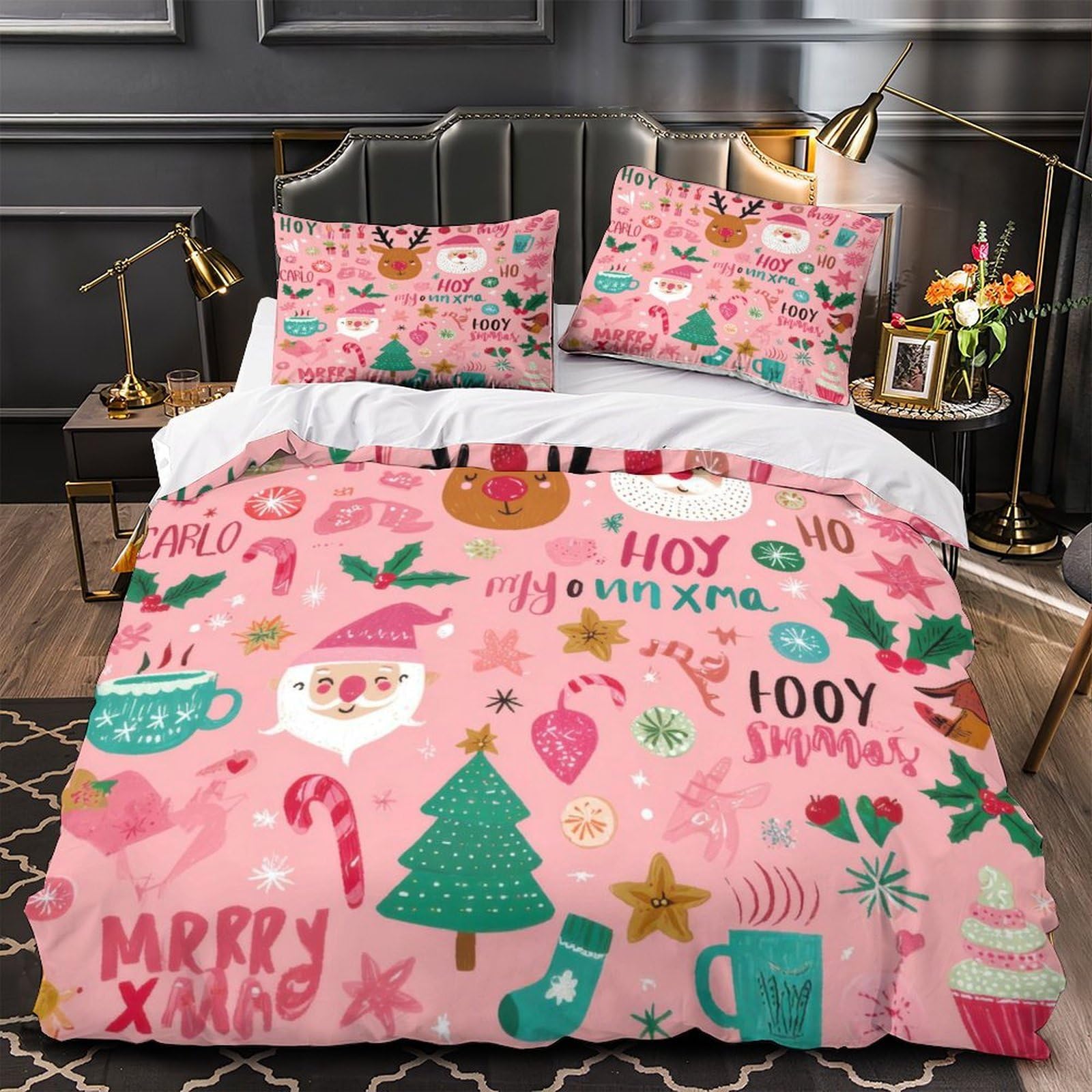 Housse de couette Noël 260x220 hypoallergénique en microfibre anti-acariens