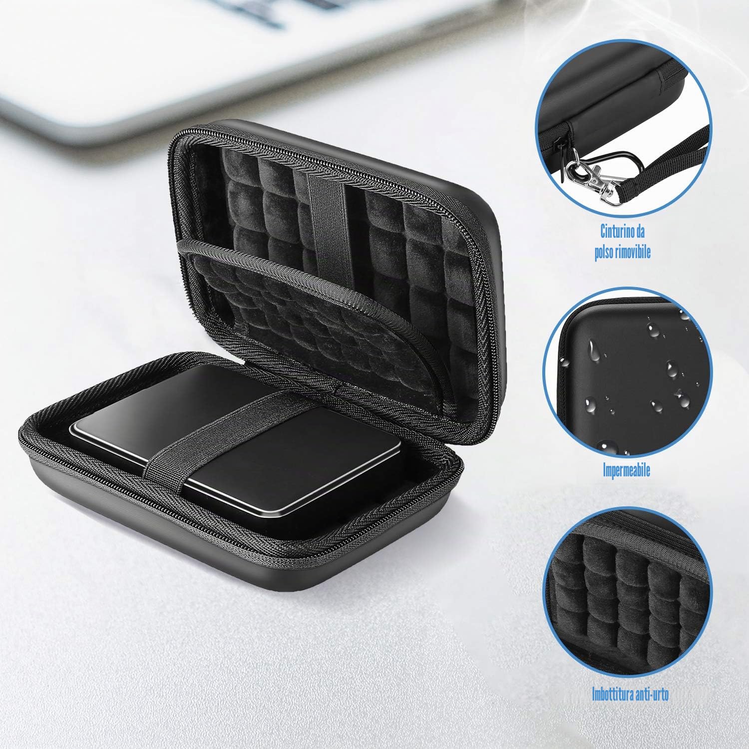 ProCase Custodia Hard Disk Esterno 2.5", può Tenere 2 Dischi Rigida per HDD SSD TOSHIBA UnionSine Maxtor KESU Seagate My Passport Hitachi SanDisk 500G 1TB 2TB 3TB 4TB -Nero
