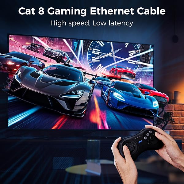 Cat 8 Ethernet Cable 1M, High-Speed Gigabit Braided RJ45 LAN Patch Cord, 40Gbps 2000Mhz, Lan Network Cable Compatible for Modem, Router, Faster than Cat7 - 3