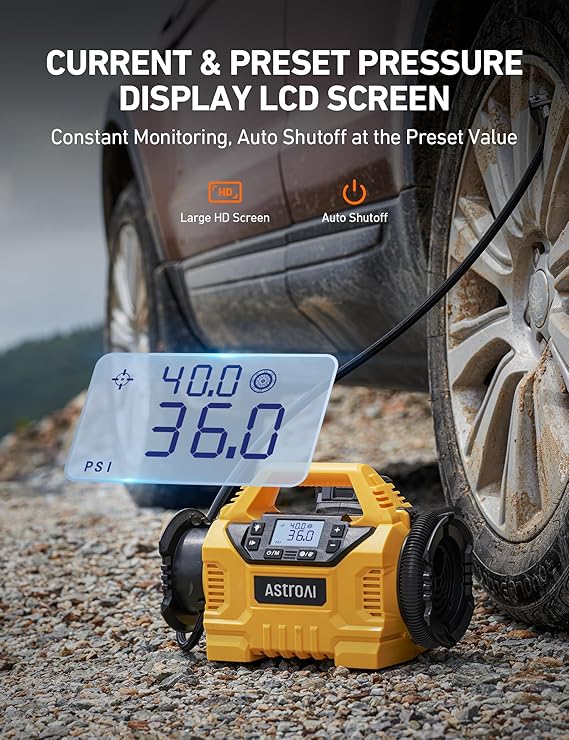 AstroAI MC3 Cordless Tire Inflator Portable Air Compressor for Car Tire Pump 160PSI with HD Screen, 3 Power Sources & Dual Powerful Motors, Heavy Duty Air Pump Inflation/Deflation