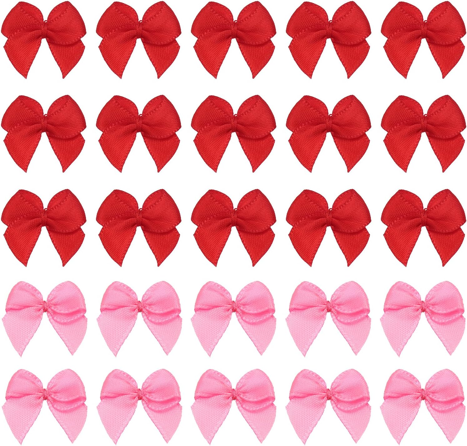MECCANIXITY 60 Pcs Mini Ribbon Bow 3/4" Mini Fabric Satin Ribbon Flower Bows for Craft DIY Sewing Wedding Birthday Party, Rose Red/Red