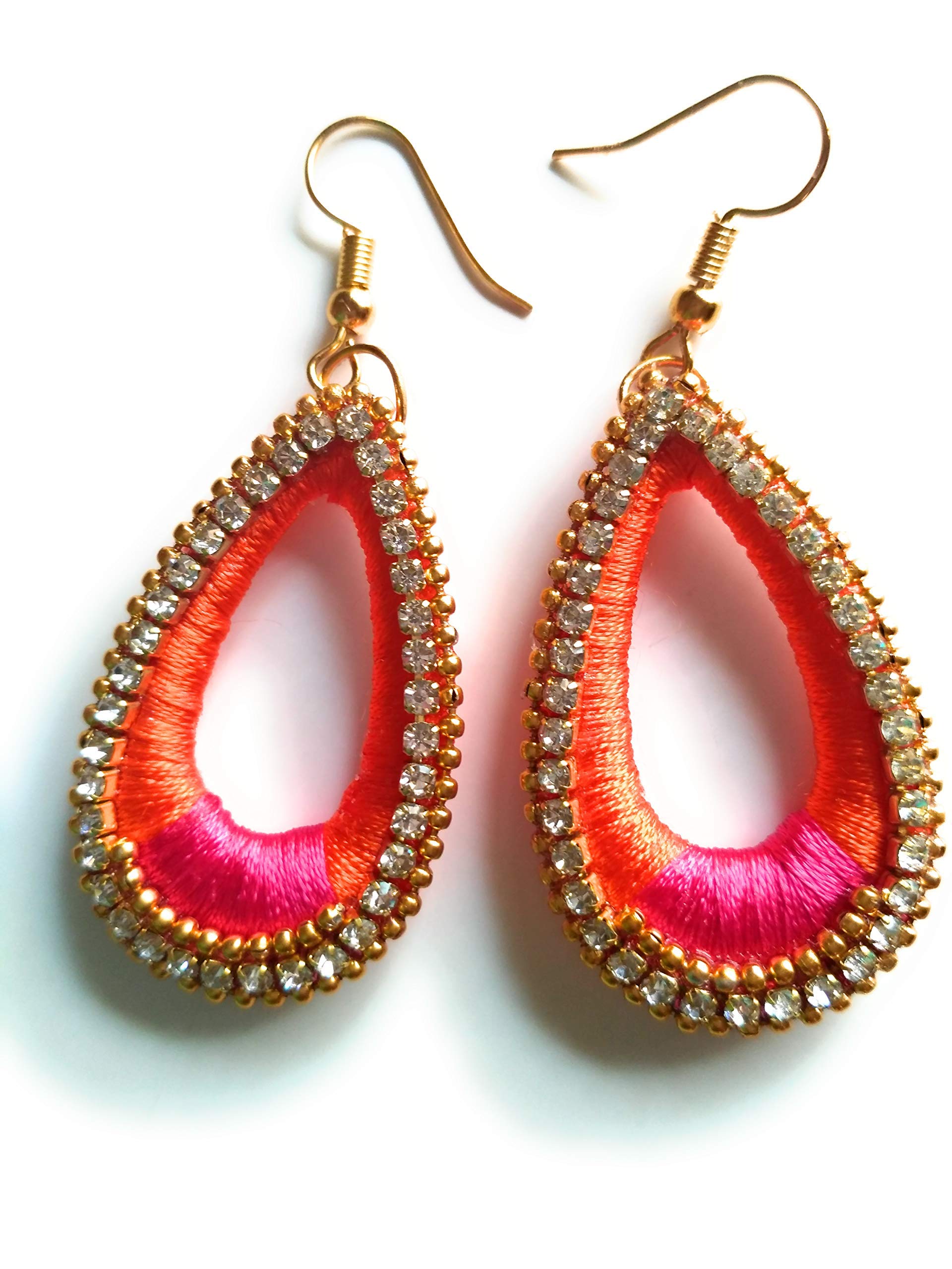 Manali creations Silk No Metal and Diamond Drop Earrings for Women & Girls, Orange & Pink (B072QF9MCF) Amazon Price History, Amazon Price Tracker
