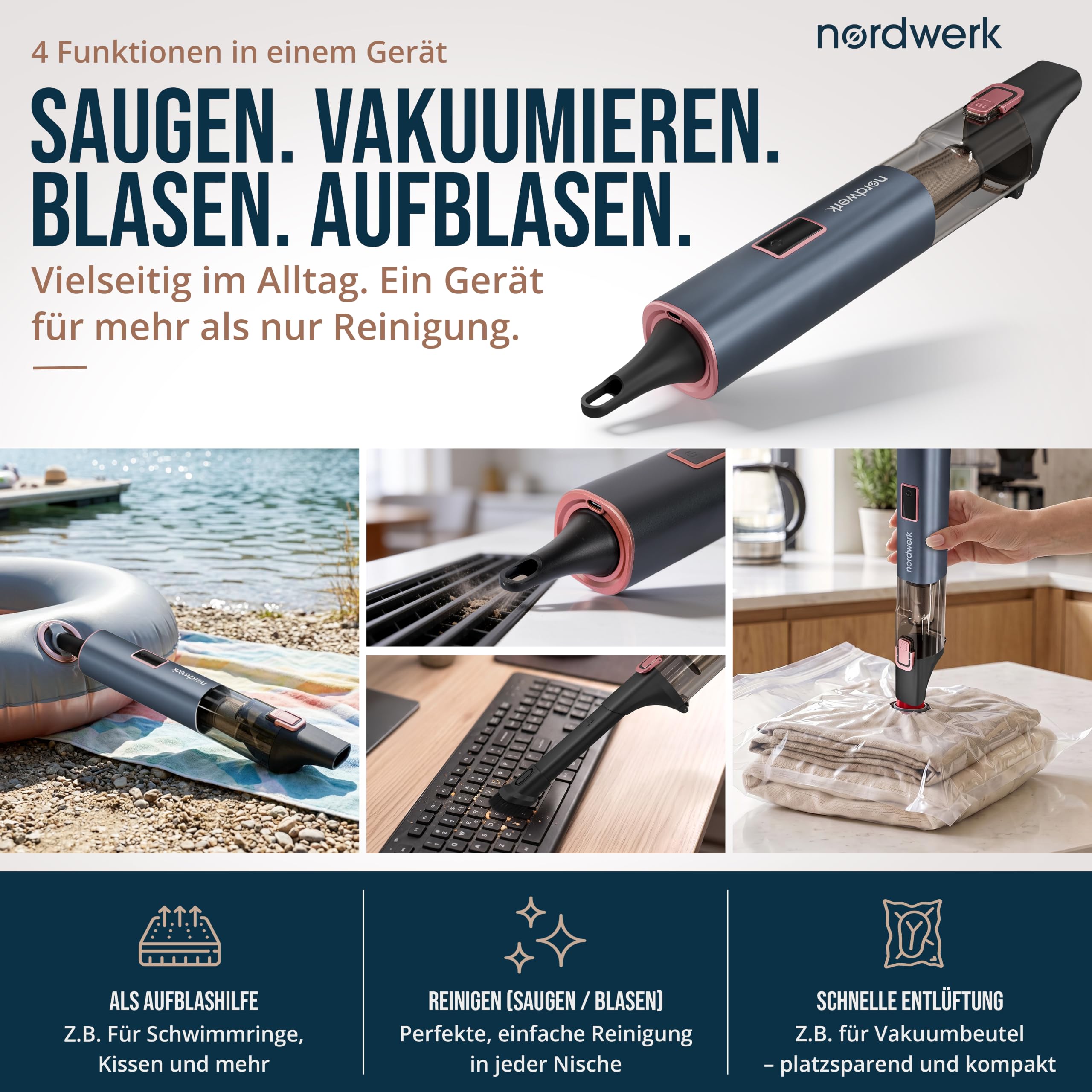 Akku Handstaubsauger Nordwind Flex für Haushalt & Auto, kabellos | starker Mini Staubsauger mit HomeDock® Ladestation, DeepReach Cleaning System®, Bürste für Tierhaare & Extra-Zubehör