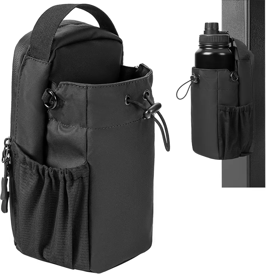 Bolsa de ginástica magnética masculina com suporte para garrafa de água e bolsos para telefone, zíperes com trava segura, alça ajustável para viagens, trabalho, esportes, organizador de