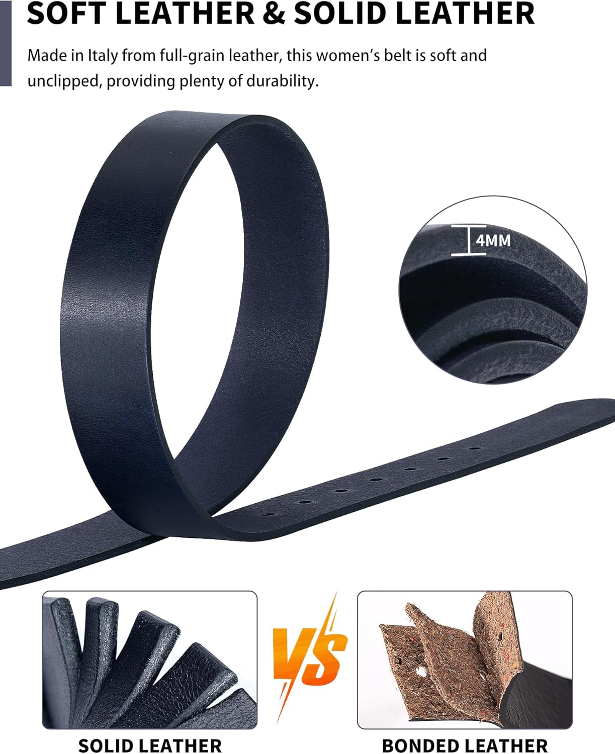 Womens Belts for Jeans Genuine Leather Belt Vintage Solid Brass Circle buckle Gift Box Packaging - Image 4