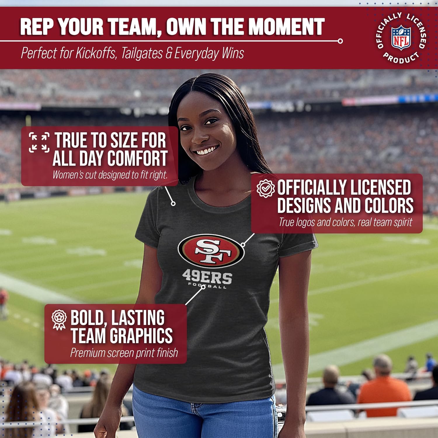 Team Fan Apparel Women's NFL Ultimate Fan Logo Short Sleeve T-Shirt - 100% Cotton - Officially Licensed - Tagless Tee (San Francisco 49ers - Black, Large) - Image 5