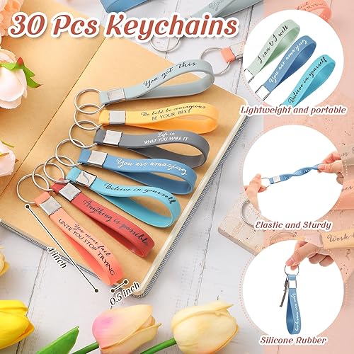Miniatura 4 de Colarr 90 piezas de regalos inspiradores a granel, 30 mini blocs de notas de arcoíris, 30 llaveros motivacionales de silicona, 30 bolígrafos