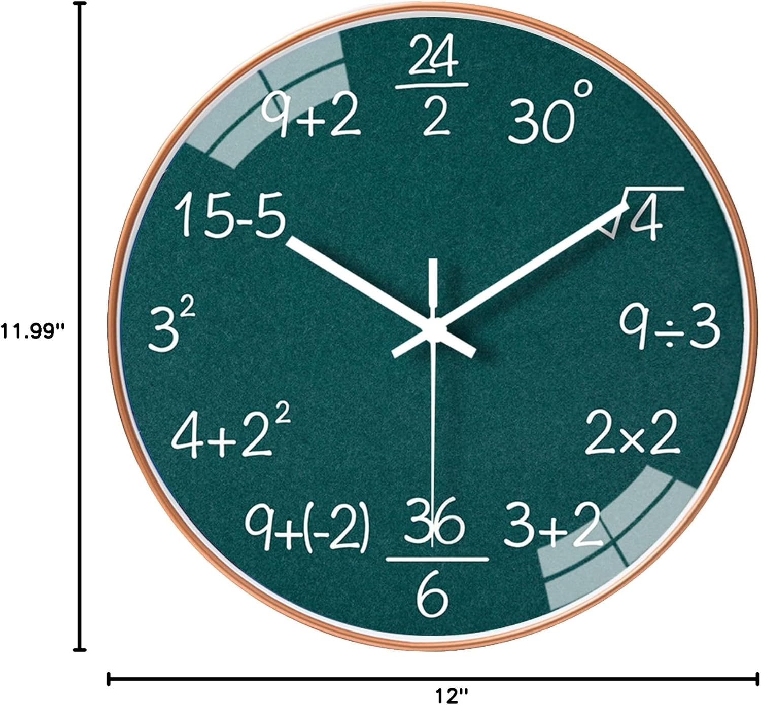 QINFIEY 12 Inch Math Wall Clock Silent Non Ticking Movement Quality Quartz Wall Clock for Office Classroom/School/Home/Kitchen/Living Room Wall Decorations (Blue)
