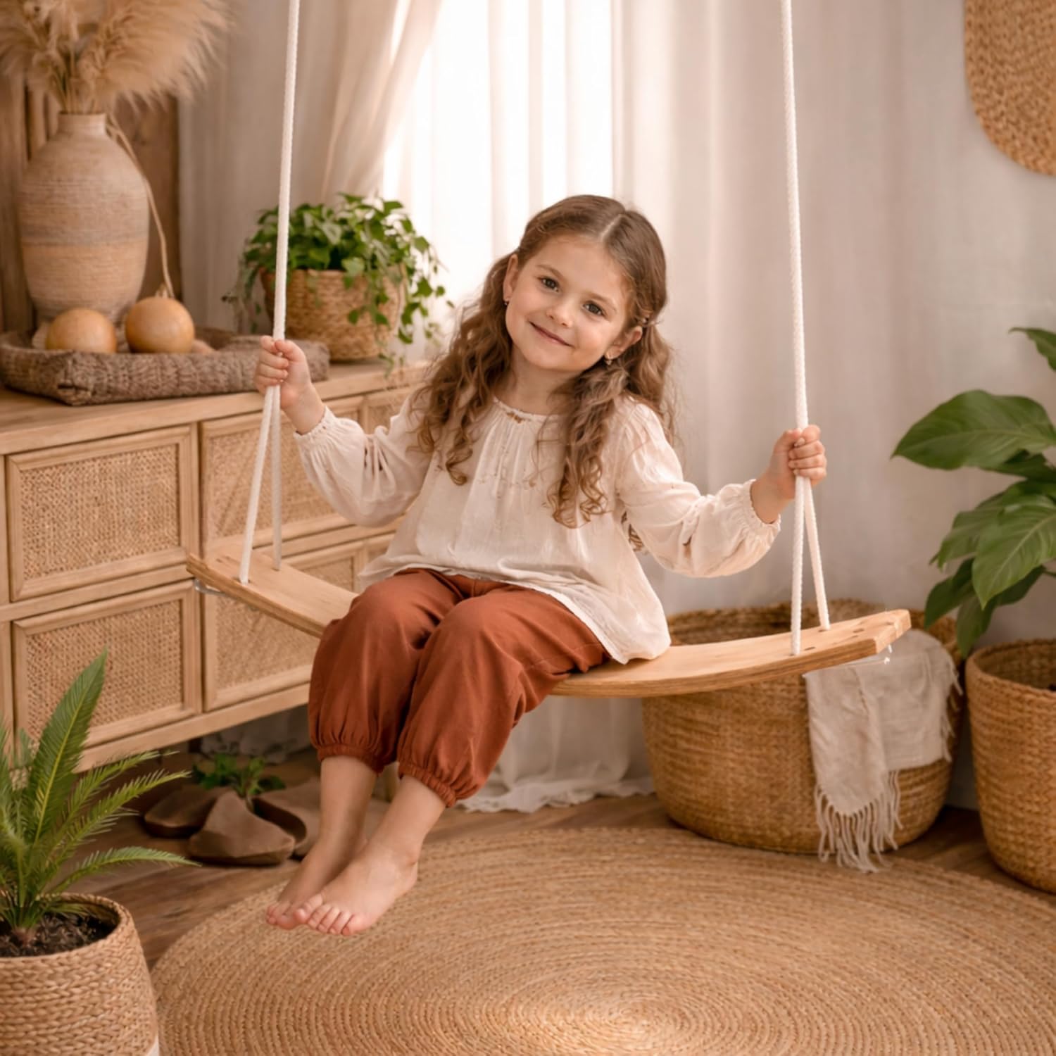 Kids Hammock Bed for Children Ages 3 to 5 Years, 15 to 36 kg Capacity, Comfortable Fabric with Wooden Frame, Large Size 25.98" × 59.06", Portable and Easy to Assemble for Indoor and Outdoor Use (Grey)