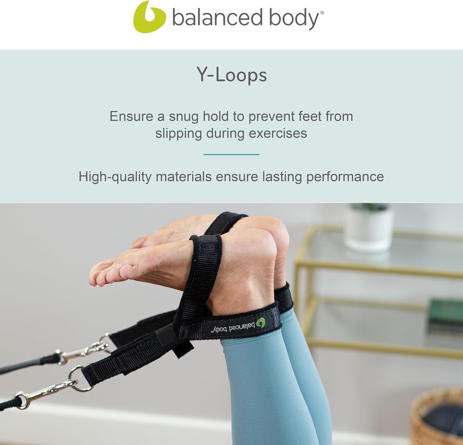 Balanced Body Y Loops, Pilates Footstraps with D Rings, Comfortable Accessories for Pilates Equipment, Workout Equipment for Home Gym or Studio Use, 1 Pair