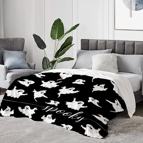 Miniatura 10 de YeeJu Manta de Halloween con bonito diseño de fantasma, para sofá, cama, sala de estar, exterior, acogedora, suave, ligera, mullida, de forro polar,