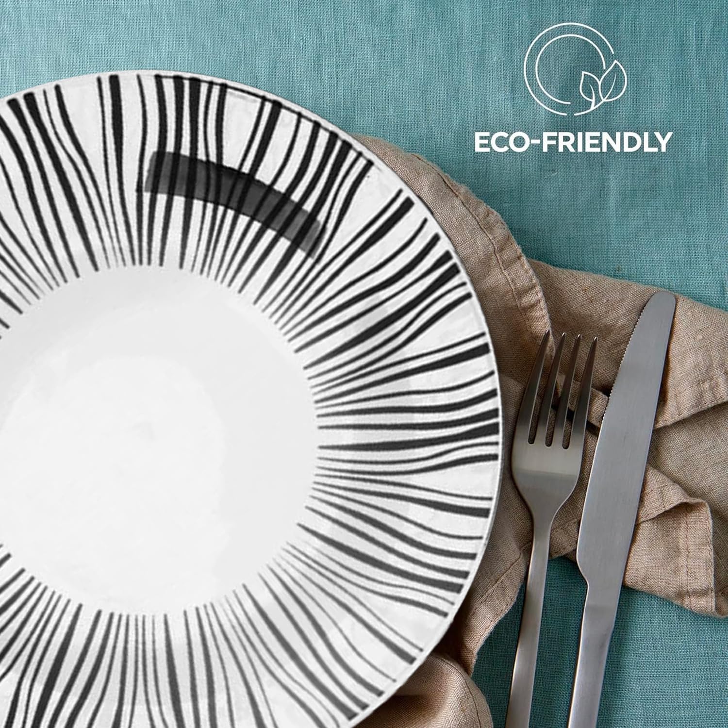 Avilia Servizio di Piatti in Porcellana con Foglie Bianco e Nero - Set 18 Pezzi Composto da Piatti Piani, Fondi e da Dessert - Ideale per ogni Occasione e Facili da Pulire in Lavastoviglie